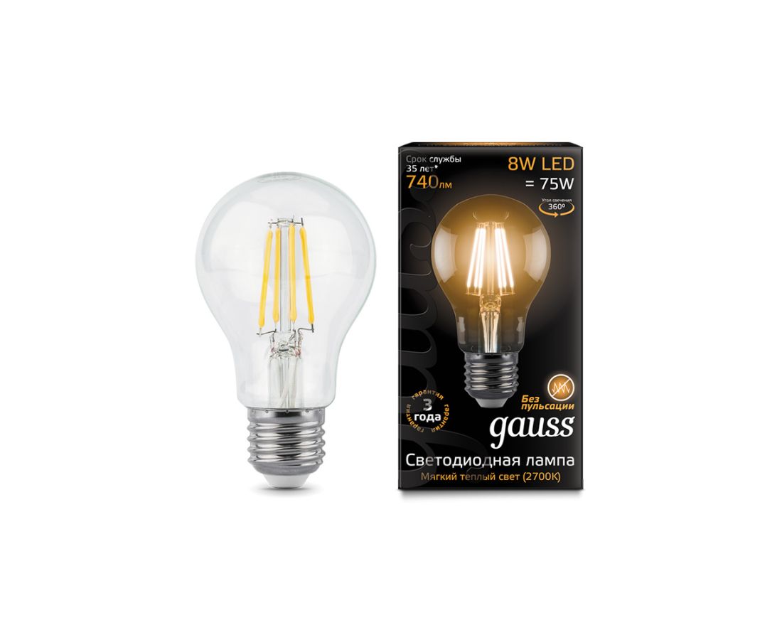 ლედ ნათურა Filament A60 E27 8W 2700К - 102802108 — ნათურა და ვაზნა